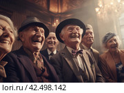 Elderly active happy people laughing. Generate ai. Стоковое AI-изображение, AI-художник Иван Рябоконь / Фотобанк Лори