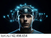 Male head with brain electrodes. Generate ai. Стоковое AI-изображение, AI-художник Иван Рябоконь / Фотобанк Лори