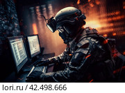 Equipped military defuses adversary computer. Generate ai. Стоковое AI-изображение, AI-художник Иван Рябоконь / Фотобанк Лори