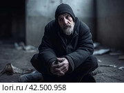 Homeless old beggar man. Generate ai. Стоковое AI-изображение, AI-художник Иван Рябоконь / Фотобанк Лори