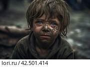 Neglected dirty child. Generate ai. Стоковое AI-изображение, AI-художник Иван Рябоконь / Фотобанк Лори