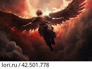 Lucifer falling from heaven red sky. Generate Ai. Стоковое AI-изображение, AI-художник Иван Рябоконь / Фотобанк Лори