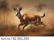 Running antelope. Generate AI. Стоковое AI-изображение, AI-художник Иван Рябоконь / Фотобанк Лори