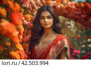 Indian super model female in royal yard. Generate ai. Стоковое AI-изображение, AI-художник Иван Рябоконь / Фотобанк Лори