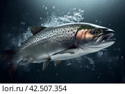 Freshness salmon fish in water. Generate ai. Стоковое AI-изображение, AI-художник Иван Рябоконь / Фотобанк Лори