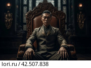 Triad brother suit dressed sitting in royal armchair. Generate ai. Стоковое AI-изображение, AI-художник Иван Рябоконь / Фотобанк Лори