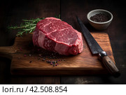 Black angus steak. Generate AI. Стоковое AI-изображение, AI-художник Иван Рябоконь / Фотобанк Лори
