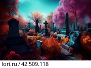 Colorful fantasy cemetery. Generate ai. Стоковое AI-изображение, AI-художник Иван Рябоконь / Фотобанк Лори