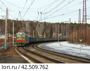 Электровоз ВЛ11-205 с грузовым поездом на перегоне Решёты - Ревда, Свердловская область (2017 год). Редакционное фото, фотограф Алексей Иванов / Фотобанк Лори