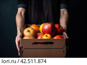Farmed natural red and yellow apples. Generate Ai. Стоковое AI-изображение, AI-художник Иван Рябоконь / Фотобанк Лори