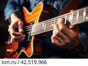 Resonant Hands playing guitar music. Generate Ai. Стоковое AI-изображение, AI-художник Иван Рябоконь / Фотобанк Лори