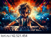 Lively Dj child boy dancing people club. Generate Ai. Стоковое AI-изображение, AI-художник Иван Рябоконь / Фотобанк Лори