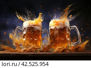 Robust Beer mug clashing. Generate Ai. Стоковое AI-изображение, AI-художник Иван Рябоконь / Фотобанк Лори