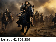 Committed Army warriors horseback. Generate Ai. Стоковое AI-изображение, AI-художник Иван Рябоконь / Фотобанк Лори