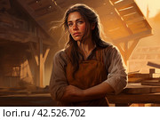 Tenacious Carpenter cute woman sawmill. Generate Ai. Стоковое AI-изображение, AI-художник Иван Рябоконь / Фотобанк Лори