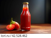 Glossy Glass bottle ketchup. Generate Ai. Стоковое AI-изображение, AI-художник Иван Рябоконь / Фотобанк Лори