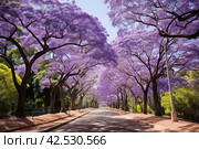 Tranquil Jacaranda trees park. Generate Ai. Стоковое AI-изображение, AI-художник Иван Рябоконь / Фотобанк Лори