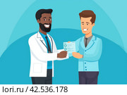 Unethical Male doctor receiving money from patient illustration. Generate Ai. Стоковое AI-изображение, AI-художник Иван Рябоконь / Фотобанк Лори