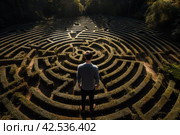 Determined Man stuck in the middle of maze. Generate ai. Стоковое AI-изображение, AI-художник Иван Рябоконь / Фотобанк Лори
