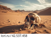 Desiccated Human skull in desert. Generate Ai. Стоковое AI-изображение, AI-художник Иван Рябоконь / Фотобанк Лори