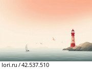 Tranquil Lighthouse morning background. Generate Ai. Стоковое AI-изображение, AI-художник Иван Рябоконь / Фотобанк Лори