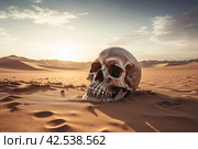 Ancient Human skull in desert. Generate Ai. Стоковое AI-изображение, AI-художник Иван Рябоконь / Фотобанк Лори