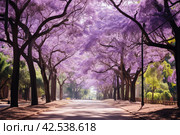 Scenic Jacaranda trees park. Generate Ai. Стоковое AI-изображение, AI-художник Иван Рябоконь / Фотобанк Лори