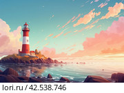 Serene Lighthouse morning background. Generate Ai. Стоковое AI-изображение, AI-художник Иван Рябоконь / Фотобанк Лори