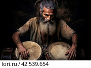 Cultural Man drum folk hands. Generate Ai. Стоковое AI-изображение, AI-художник Иван Рябоконь / Фотобанк Лори