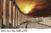 Forum (Oval Plaza) in Gerasa (Jerash), Jordan. Was built in the first century AD. Against the background of the sunset, 4K, time lapse, with zoom (2024 год). Стоковое видео, видеограф Владимир Журавлев / Фотобанк Лори