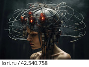 Monitored Male head with brain electrodes. Generate ai. Стоковое AI-изображение, AI-художник Иван Рябоконь / Фотобанк Лори