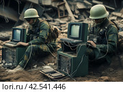 Military team defuses computer technology. Generate ai. Стоковое AI-изображение, AI-художник Иван Рябоконь / Фотобанк Лори