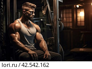 Persevering Man muscle gym. Generate Ai. Стоковое AI-изображение, AI-художник Иван Рябоконь / Фотобанк Лори
