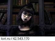 Mysterious Nerdy goth girl. Generate ai. Стоковое AI-изображение, AI-художник Иван Рябоконь / Фотобанк Лори