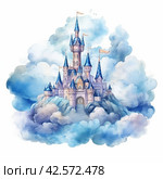 Castle in the Clouds With Flag. Стоковое AI-изображение, AI-художник Юлия Гапеенко / Фотобанк Лори