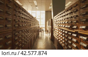 Библиотека, стенды с картотекой, солнечный свет library, card index stands, sunlight. Стоковое видео, видеограф Опока Алексей / Фотобанк Лори