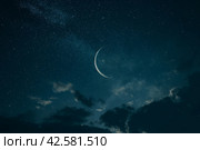 Night Sky with Crescent Moon. Стоковое AI-изображение, AI-художник Кирилл Черезов / Фотобанк Лори