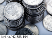piles of Russian ruble coins close up macro. Стоковое фото, фотограф Александр Калугин / Фотобанк Лори