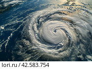Aerial View of a Majestic Cyclone. Стоковое AI-изображение, AI-художник Кирилл Черезов / Фотобанк Лори