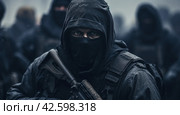 soldiers and snipers on the ground. Стоковое AI-изображение, AI-художник Юлия Гапеенко / Фотобанк Лори