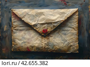 Antique sealed envelope with wax seal. ,    Generative AI. Стоковое AI-изображение, AI-художник Анна Кривицкая / Фотобанк Лори