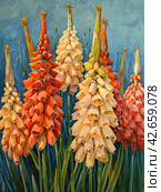 The flowers are arranged in pyramidal clusters and are painted in various shades from light orange to rich terracotta.    Generative AI. Стоковое AI-изображение, AI-художник Анна Кривицкая / Фотобанк Лори