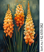 The flowers are arranged in pyramidal clusters and are painted in various shades from light orange to rich terracotta.    Generative AI. Стоковое AI-изображение, AI-художник Анна Кривицкая / Фотобанк Лори