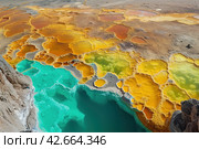 Bright natural background, mineral deposits in geothermal springs. Стоковое AI-изображение, AI-художник Евгений Харитонов / Фотобанк Лори