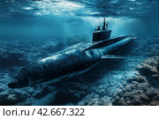 Submarine Underwater Exploration. Стоковое AI-изображение, AI-художник Кирилл Черезов / Фотобанк Лори