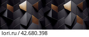Dark abstract panoramic background. Modern futuristic mosaic pattern of various geometric shapes and polygons. Wide rough texture background with seamless pattern. Perfect for design. Generative AI. Стоковое AI-изображение, AI-художник Андрей Степанов / Фотобанк Лори