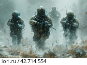 Combat soldiers of an elite counter-terrorism unit. Стоковое AI-изображение, AI-художник Анна Кривицкая / Фотобанк Лори