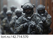 Combat soldiers of an elite counter-terrorism unit. Стоковое AI-изображение, AI-художник Анна Кривицкая / Фотобанк Лори