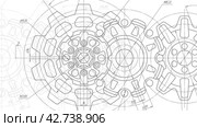 Technical drawing of gears .Rotating mechanism of round parts .Machine technology. Стоковое видео, видеограф Александр Трофимович / Фотобанк Лори