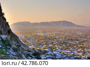 Mosque on the sacred mountain in the city of Osht at sunset. Стоковое фото, фотограф Evgenii Predibailo / Фотобанк Лори